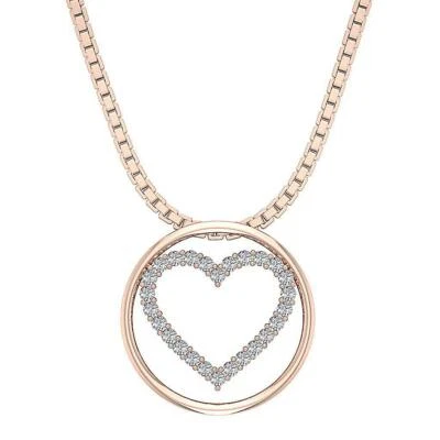 Collar Colgante Corazón Círculo 0.62" I1 G 0.30 Ct Diamante Genuino Oro Rosa 14K Foto 1 de 4