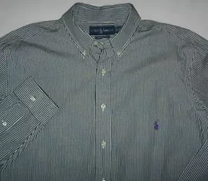 NWT Ralph Lauren GREEN/WHITE STRIPES Smooth Poplin Shirt Men LT PURPLE POLO PONY - Picture 1 of 3