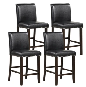 Bar Stools for Kitchen Island Set of 4 Black PVC Leather Counter Height Chairs - Picture 1 of 6
