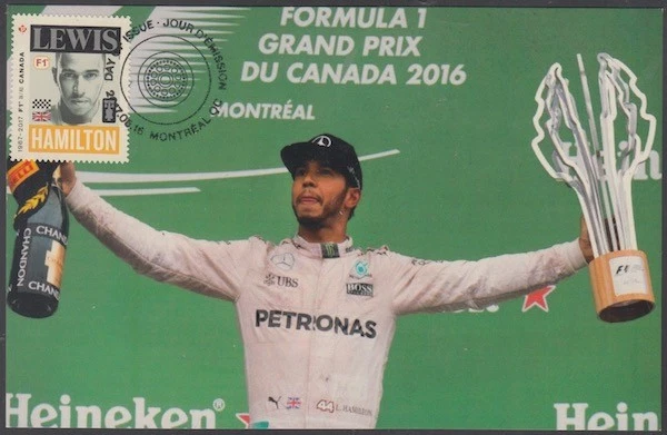 CANADA # 2997.1 - FORMULA 1 LEWIS HAMILTON  POSTAGE STAMP on SUPERB POSTCARD #1 - Image 1 of 1