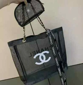 NEWCHANEL VIP GIFT Beauty Mesh Tote Bag Beach Pouch Bag Case Storage Black gold - Picture 1 of 5