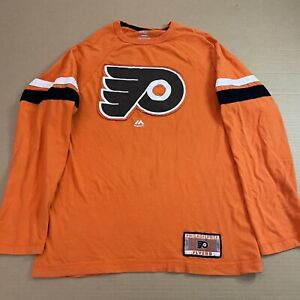 Philadelphia Flyers Shirt Adult Medium Orange Black Long Sleeve Embroidered Mens