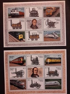 stamps Maldives 2 Blocks 1996 Sc#2177-82 Mi @ 2691-99 MNH  Trains - Picture 1 of 3
