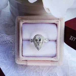 Anillo de compromiso de diamantes cultivados en laboratorio corte pera de 4,00 quilates de oro blanco macizo de 14 k talla 7 - Imagen 1 de 5