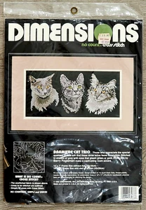Cross Stitch DRAMATIC CAT TRIO 14x7 Kit 3967  Fogleman 1992 Dimensions No Count  - Picture 1 of 8