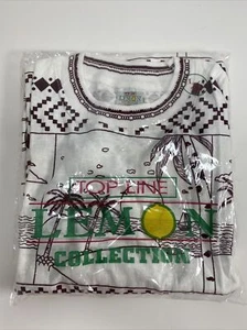 Vtg Top Line Lemon Collection Mens T Shirt Margarita Island Print Size L 44 New - Picture 1 of 3