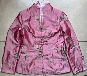 Women’s Large Chinese Cheongsam Blouse Pink Floral Embroidered Satin - Picture 1 of 14