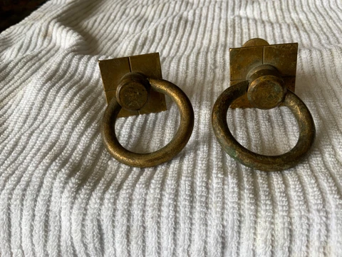 Salvaged  solid brass ring furniture pulls Cover