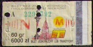 Ticket for public transportation 6,000 Zlotykh Warsaw Poland - Picture 1 of 2