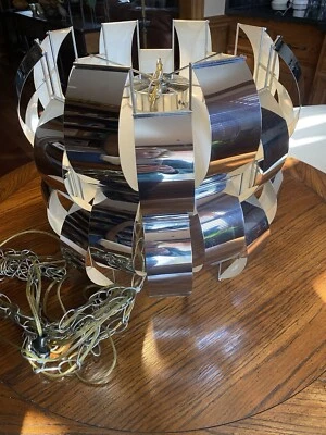 Mid Century Max Sauze Lightolier Silver Pendant Light Plug In Excellent Cond. - Image 1 of 4