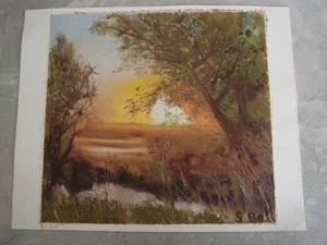 Original Unframed Canvas Signed Oil Painting & Certificate Sunset Over The Field - Picture 1 of 9