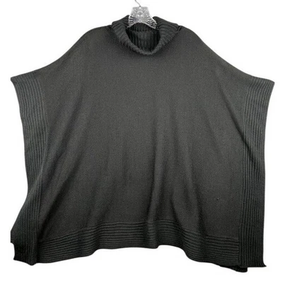 Poncho Suéter Cuello Alto Tejido Acanalado Pullover Sin Mangas Talla Única en Negro Foto 1 de 3