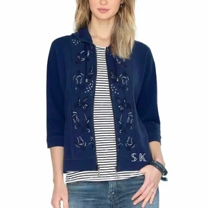 NWT $139 CHICO'S Washed Indigo Zip Hoodie French Terry Jacket Embroidered 2P=LP - Picture 1 of 13
