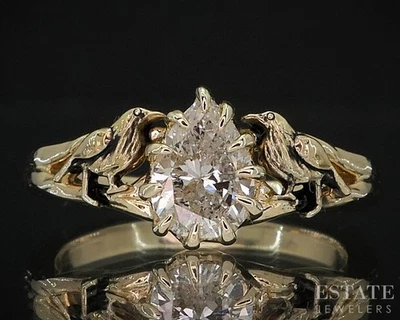 Custom 14k Yellow Gold Pear Natural .67ct Diamond Bird Solitaire Ring i19660 - Image 1 of 4