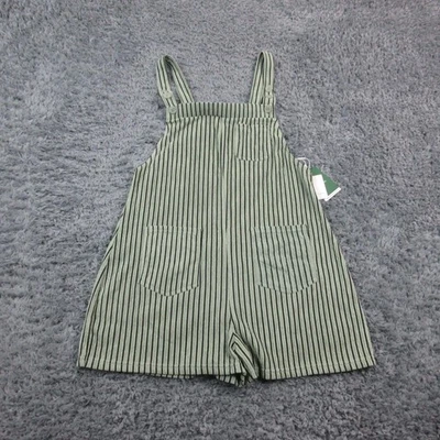 Halara Overall Romper Womens Large Green Striped Shorts Pockets Crinkle NWT - Image 1 of 4