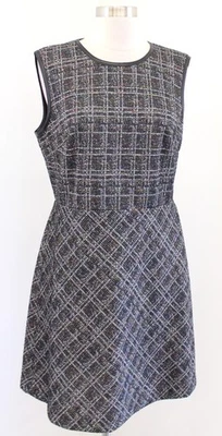 Vestido Vaina Calvin Klein Negro Hilo Arco Iris Tweed Imitación Cuero Borde Talla 10 Foto 1 de 4