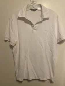 Express Herren Piqué Polo Größe Medium neu ohne Etikett weiß, blau Nadelstreifen Besatz im Kragen - Bild 1 von 6