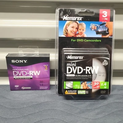 Memorex和索尼Handycam迷你DVD-RW 1.4GB 30分钟混批6张光盘全新未拆封 — 第 1/4 张图片