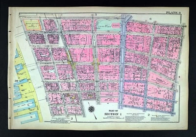 1925 Bromley Manhattan Map NY City Financial Dey Greenwich Pearl Gold Beekman St - Image 1 of 4