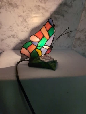 Tiffany Style Stained Glass Butterfly Accent Lamp Night Light Assorted Colors - Image 1 of 4