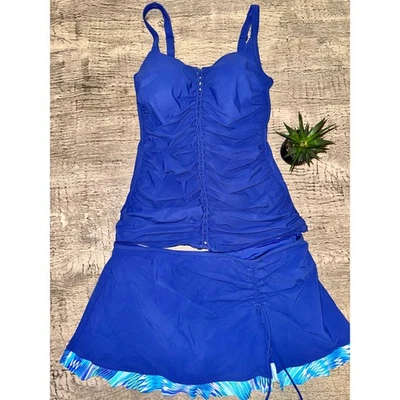 Gottex Blue Tankini Swimsuit Set Sz 12 | Ruched Underwire Top Skirted Bottom |  - Image 1 of 4