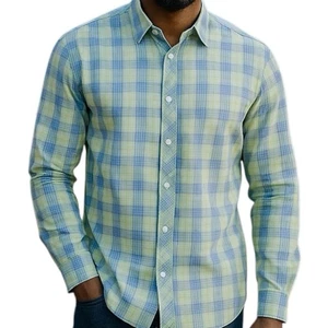 Mens Chrome Long Sleeve Cotton Plaid Shirt Blue Green 100% Cotton Size Large - Picture 1 of 6