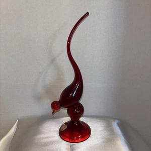 HTF Vintage MCM Viking Glass Ruby Long Tail Bird 11” W/ Label - Picture 1 of 4