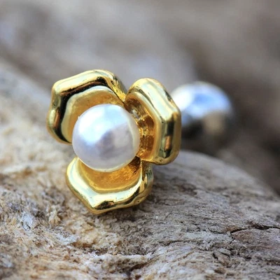 Gold Plated Pearl Flower Cartilage Earring - Image 1 of 3
