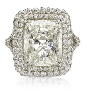 Anillo de compromiso con halo de moissanita corte radiante D/VVS1 4,00 quilates | Oro blanco de 14 quilates 💍 - Imagen 1 de 5