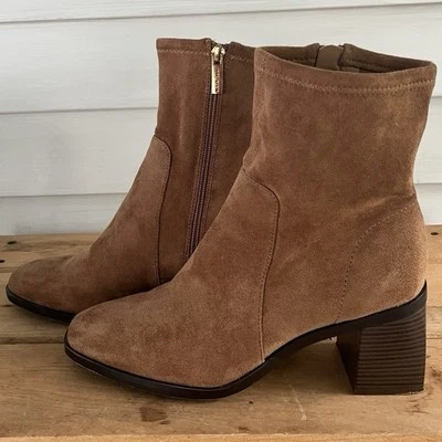 Anne Klein Astrid Mid Calf Camel Faux Suede Zip  Block Heel Fall  Boots Sz 10 - Image 1 of 4