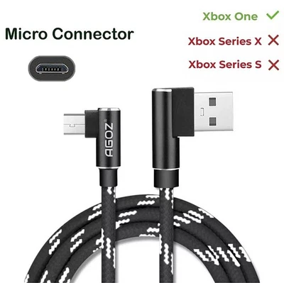 Cable Micro USB de 90° Cable Cargador Rápido para Xbox One, One X, One S Controlador de Juego Foto 1 de 4