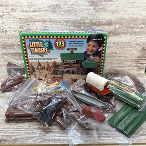Vintage 1995 Little Timbers Lincoln Logs Natural Building Logs (98% Complete) - Picture 1 of 17