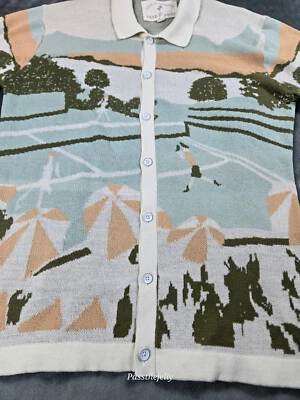 Free Planet Men’s Small Crocheted Polo Shirt Graphic Button Tennis Knit - Image 1 of 4