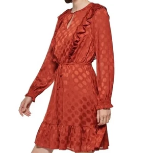 Tommy Hilfiger 1970’s Style Ruffled Burnt Orange Dress Size 4 NEW - Picture 1 of 10