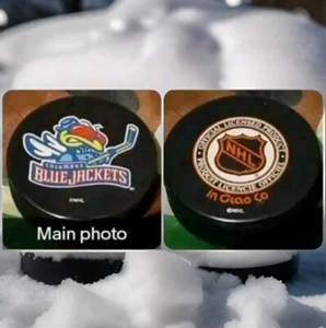 COLUMBUS BLUE JACKETS NHL Made= ๐ธ๐ฐ VEGUM MFG. + INGLASCO VINTAGE MASCOT PUCK - Picture 1 of 11