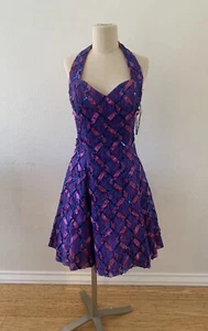 Deadstock Vintage Betsy and Adam lila Pailletten Spitze Neckholder Ballkleid Gr. 11 Neu mit Etikett - Bild 1 von 9