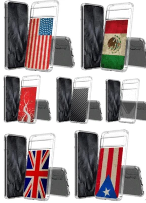 TRANSPARENT Designed CLEAR RED BLUE WHITE SLIM Cover Case FOR PIXEL 7 7A 8 PRO - Image 1 of 2