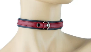 Red Leather Strapped D Ring Bondage Choker Punk Gothic Cosplay Retro Sexy - Picture 1 of 2
