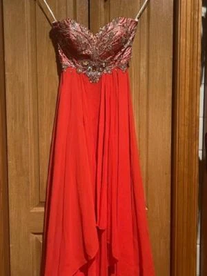 Vestido Alyce Paris Rojo Largo Novia Lentejuelas Forrado Corpiño Gasa Baile de graduación Talla 4 SG1 Foto 1 de 4