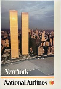 Original Vintage Poster NEW YORK NATIONAL AIRLINES Airline Travel Tourism LINEN