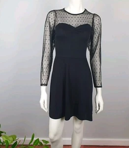 Boohoo Size 14 Skater Dress Sheer Lace Look 3/4 Sleeves Round Neck Black NEW - Picture 1 of 13