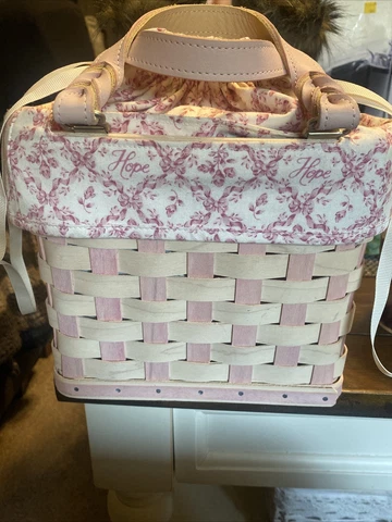 Longaberger Pink2006 Horizon Hope Breast Cancer Drawstring Basket Purse Hand Bag Cover