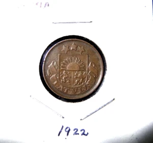 1922 Latvia 2 Santimi World Type Latvian Coin KM# 2 - Picture 1 of 5