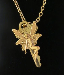 Steampunk Fairy Altered Key Necklace Gold Plate or OMS Victorian Faerie Sprite - Picture 1 of 8