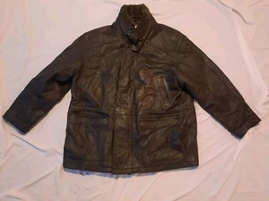 Paradox Mens Leather Coat Size XL Brown Removable Faux Fur Collar Heavy Jacket - Picture 1 of 8