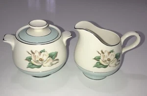Vintage Lifetime China Halbglas Türkis Magnolie Milchkännchen & Zuckerdose - Bild 1 von 6