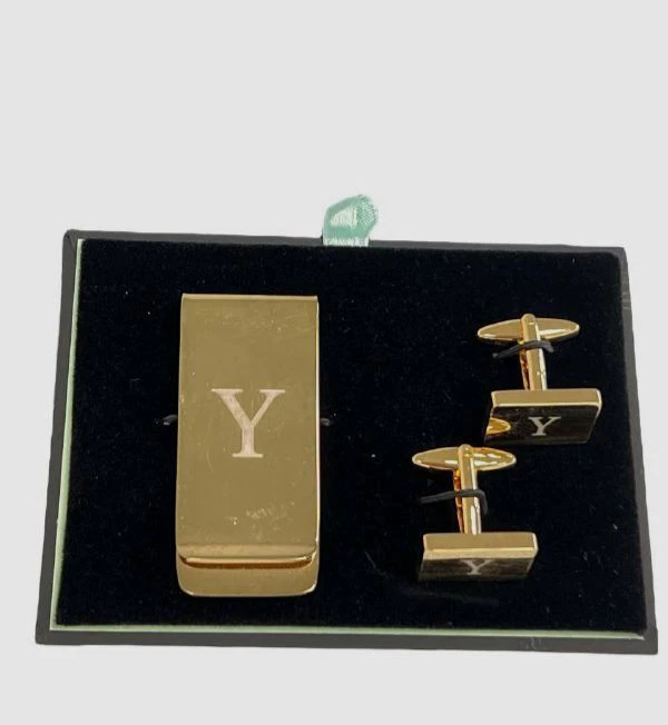 Bey-Berk Gold Square Cufflinks and Money Clip Set - J221SET