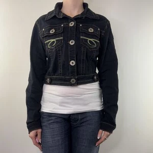 Y2K vintage cropped denim jacket contrast stitch button up - Picture 1 of 7