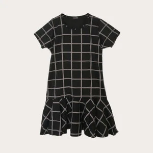 Black Grey Check Tunic Mini Dress Short Sleeve Frill Hem Size 18 20 22 24 26 28 - Picture 1 of 1