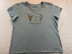 Camiseta Life Is Good Crusher para mujer talla XL - azul claro con flores invierno jardín FL - Imagen 1 de 8